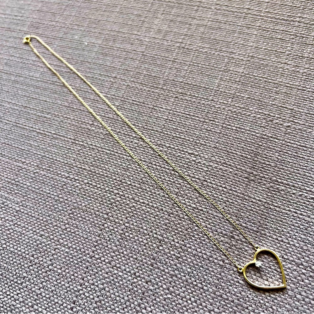 14K Gold 16.5” Cable Chain Necklace & Open Heart w/ Diamond *FREE SHIPPING* - Picture 4 of 11